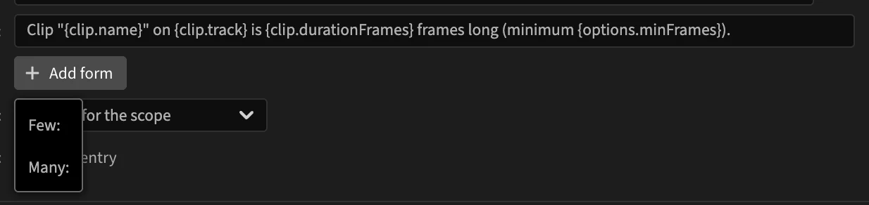 The Add form menu: Few, Many