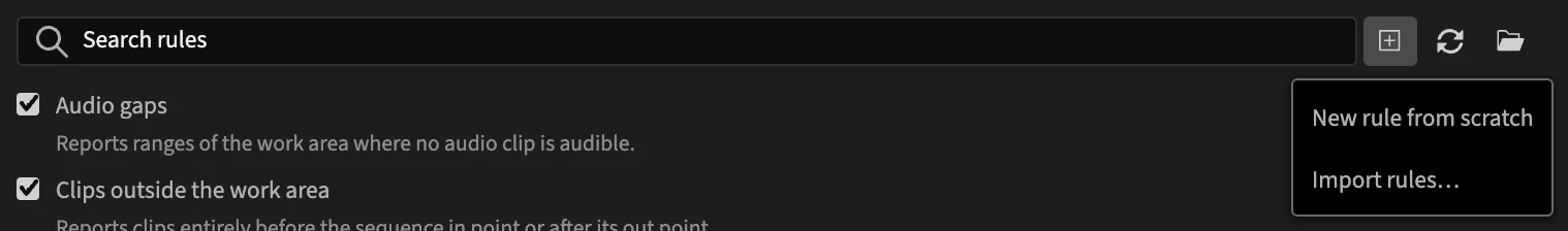 The New rule menu: New rule from scratch, Import rules…