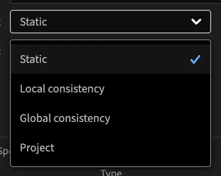 The Category list: Static, Local consistency, Global consistency, Project