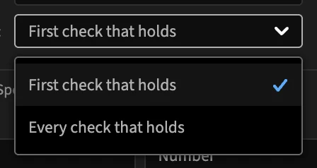 The Matching list: First check that holds, Every check that holds