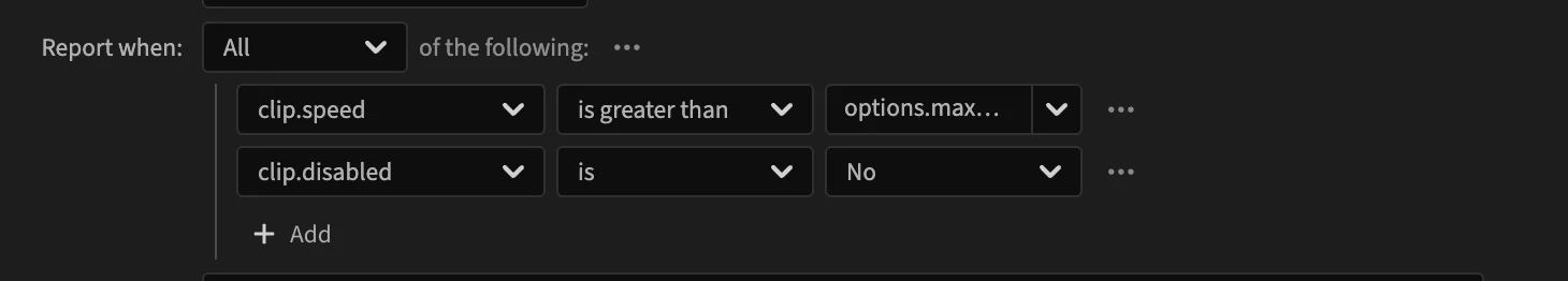 All of the following: clip.speed is greater than options.maxSpeed, clip.disabled is No